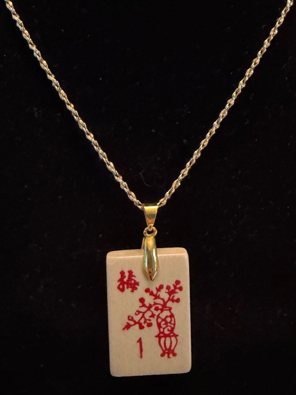 Vintage Mahjong Tile Necklace | Plum Blossom Tile
